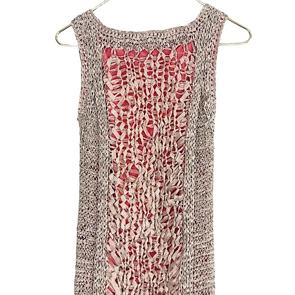 RACHEL ROY Taupe Open Knit Crochet Midi Tank Dress w/ Coral & Metallic Copper - Picture 3 of 8
